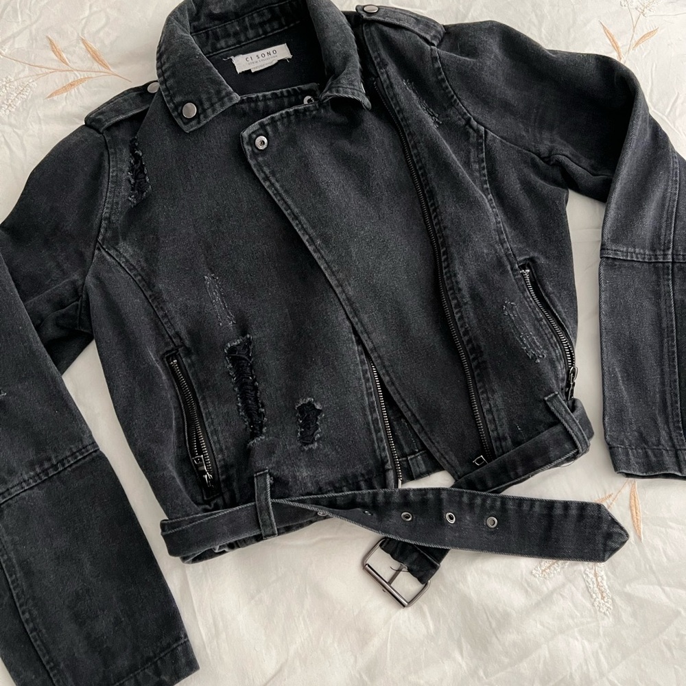 Ci Sono Charcoal Distressed Jean Jacket